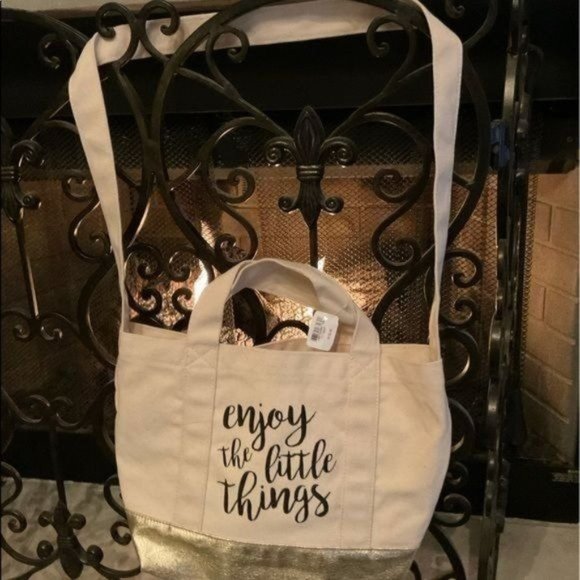 Bath & Body Works Handbags - Bath & Body Works Beige Gold Medium Tote Bag NWT